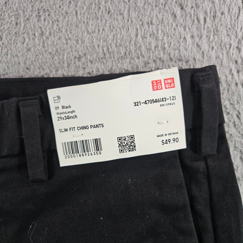 Uniqlo Slim Fit Chino Pants Black 29x34 NWT Mens Trousers NEW